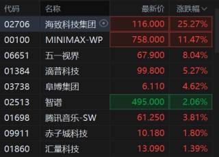 港股AI应用股持续活跃，Minimax涨超11%