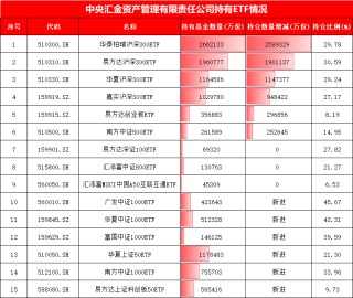 4张图看懂中央汇金万亿ETF持仓！买入中证1000ETF、华夏上证50ETF，增持广发中概互联网ETF、鹏华酒ETF(名单)