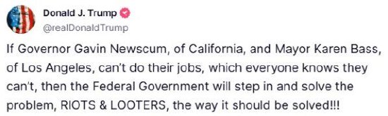 加州因联邦移民执法引发骚乱升级 特朗普部署2000名国民警卫队 洛杉矶市长发声  第2张